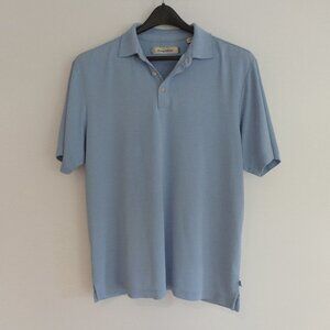 Tommy Bahama Polo Shirt Mens L Blue Striped Modal Blend Short Sleeve Golf Casual